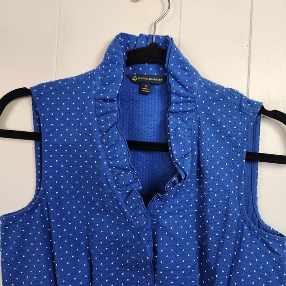 Brooks Bros Brothers Blue Polka Dot Ruffle Sleeveless Shirt Top New NWT Size 0 - Picture 5 of 12